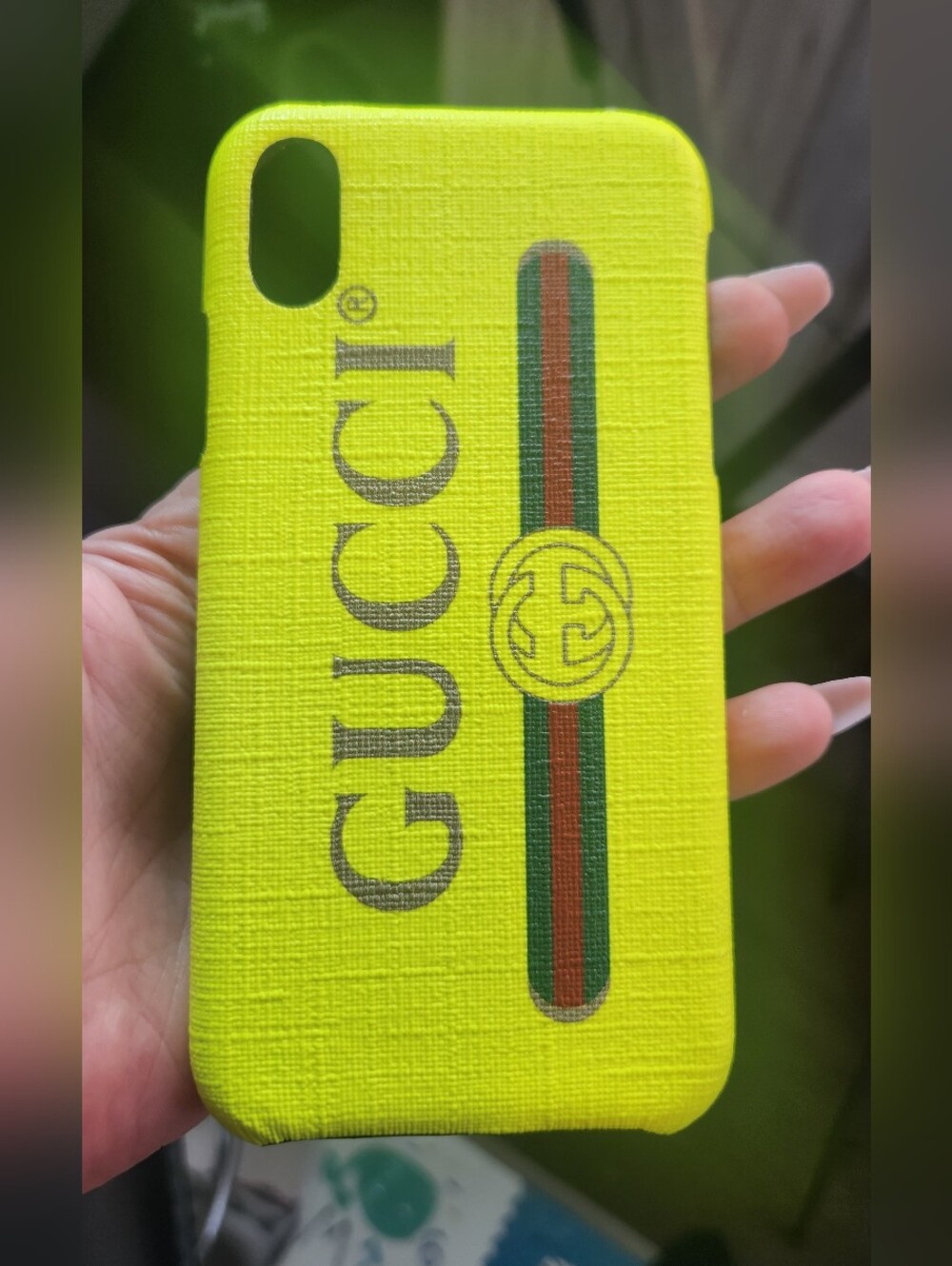Gucci Neon Yellow Logo Stripe iPhone Case